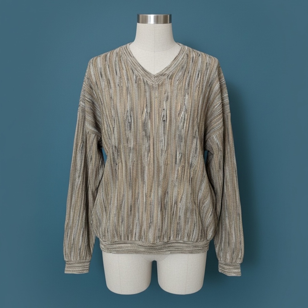 J.W.E. Designs V-Neck Textured Sweater Taupe XL